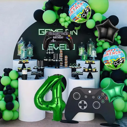 Vista 7 de 6 globos de videojuegos, controlador de videojuegos, globo de aluminio de tereftalato de polietileno con número de cumpleaños, suministros de fiesta