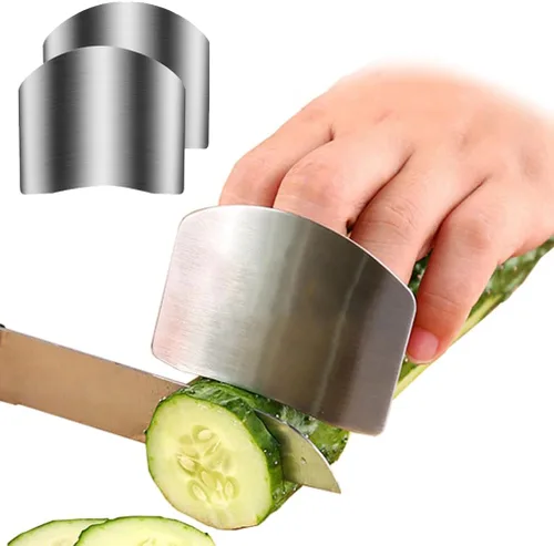 Vista 2 de 2 protectores de dedos para cortar, herramienta de cocina, protectores de dedos de acero inoxidable para cortar alimentos, protectores de dedos