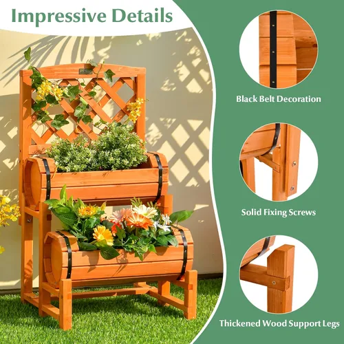 Vista 4 de S AFSTAR Cama de jardín elevada de 2 niveles con enrejado, maceta de madera con enrejado de diamante, maceta elevada para plantas trepadoras de vid