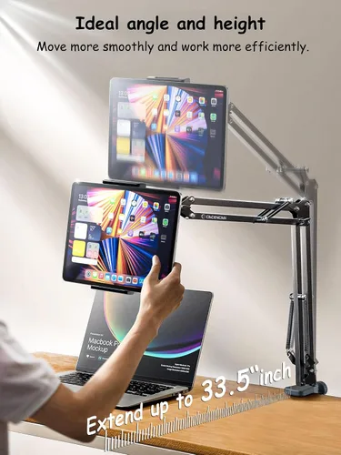 Vista 5 de CACENCAN Soporte plegable para tableta, soporte para tableta ajustable para cama, soporte flexible universal para tableta con rotación de 360 grados