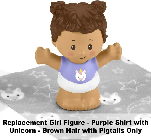 Vista 3 de Pieza de repuesto para Fisher-Price Little People Snuggle Twins - GKY44 ~ Figura de niña gemela ~ Camisa morada con unicornio y coletas
