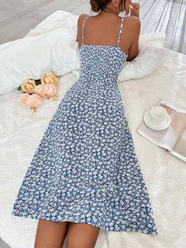 Vista 2 de Floerns - Vestido de verano con tirantes delgados para mujer, vestido por debajo de la rodilla floral