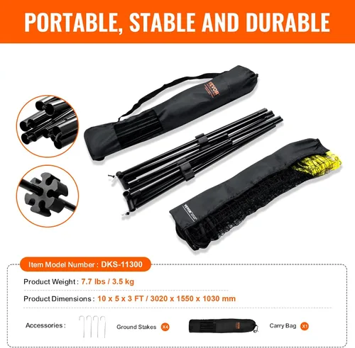 Vista 7 de VEVOR Badminton Net, Height Adjustable Volleyball Net, Wide Foldable Pickleball Net, Portable Easy Setup Tennis Net Set with Poles, Stand and Carry
