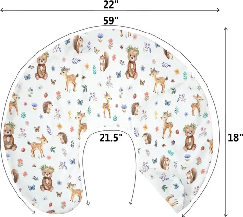 Vista 9 de Fundas de almohada de lactancia de animales de acuarela para niños y niñas, osos, conejo, mapache, hojas florales, funda de almohada de lactancia
