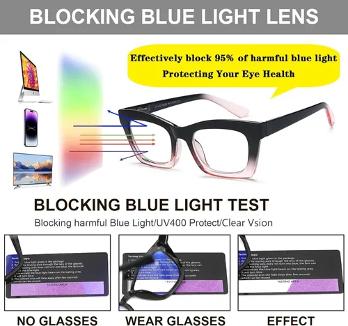 Vista 5 de Paquete de 3 anteojos de lectura con bloqueo de luz azul, marco grueso para Negro+negro rosa+rosa leopardo