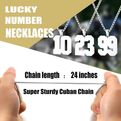 Vista 6 de SKQIR Number Necklace for Men Black Baseball Jersey Number Pendant for Boys Athletes Number Chain Pandent for Boys Sport Stainless Steel necklace
