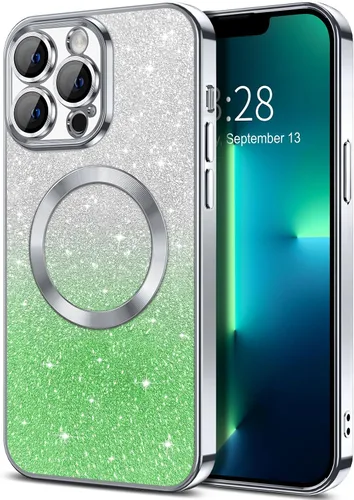 Vista 41 de Hython Funda para iPhone 13 Pro transparente con purpurina magnética [compatible con MagSafe] Protector completo de lente de cámara delgado