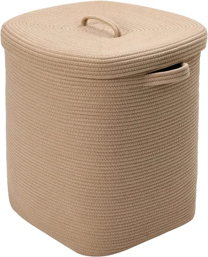 Vista 20 de Canasta de almacenamiento rectangular extragrande de 22"x14"x18" con tapa, gran canasta de cuerda de algodón, canasta de lavandería tejida