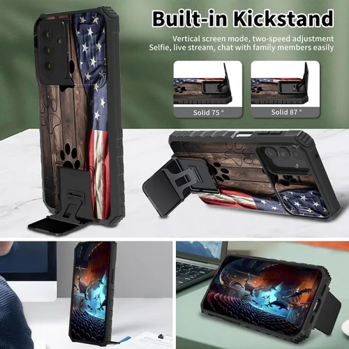 Vista 3 de Funda para teléfono Samsung Galaxy A15 5G con protector de pantalla con cubierta deslizante para cámara y soporte de doble capa híbrida resistente a