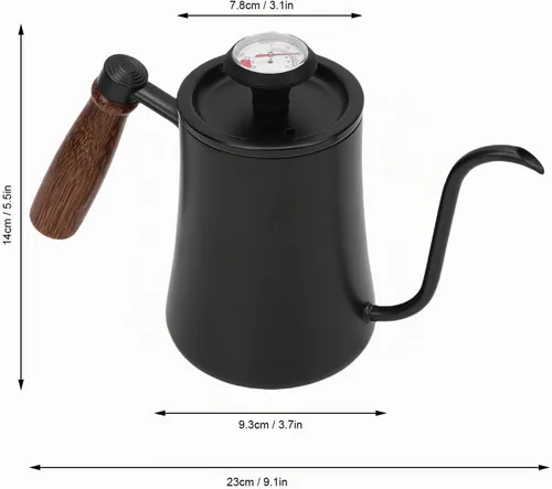 Vista 6 de LICAEVEY Hervidor de cuello de cisne, hervidor de café con termómetro integrado y mango de madera, estufa de acero inoxidable 304 para verter