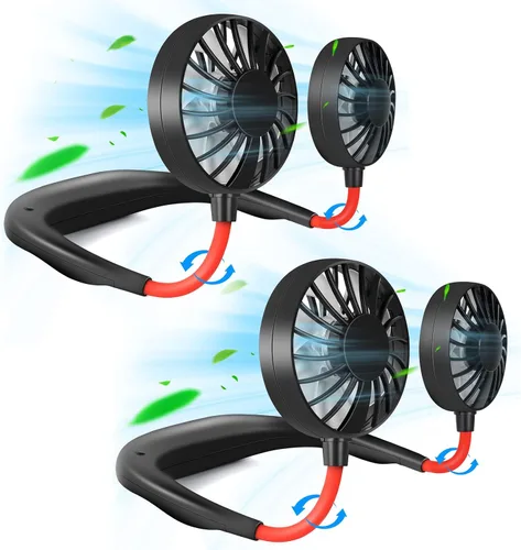 Vista 13 de Ventilador de cuello portátil recargable, ventilador personal manos libres, mini USB, con banda para el cuello, ventilador deportivo de 3 Paquete