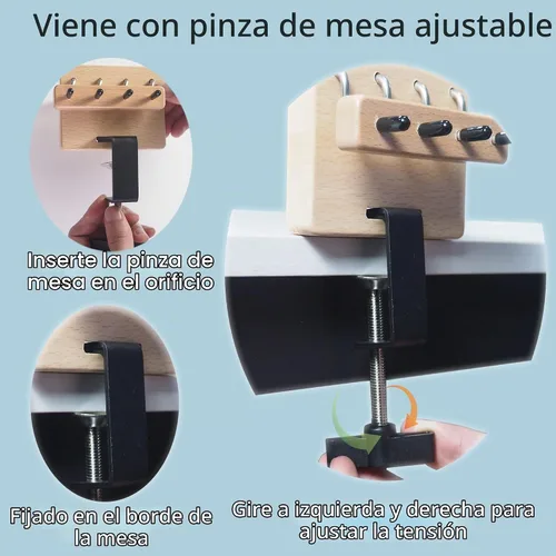 Vista 3 de Twister de flecos para torcer rápidamente, 4 clips herramienta de fabricación de cordón de madera, tornado de flecos de hilo para tejer, máquina