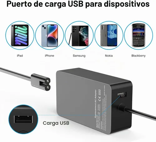Vista 3 de [Versión mejorada] Cargador Surface Pro de 65 W para Surface Pro 3/4/5/6/7/8/9/X, compatible con Microsoft Surface Book Laptop/tablet, funciona