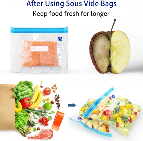 Vista 7 de Sous Vide - Bolsas de 31 unidades (24 bolsas con cremallera al vacío y 2 clips de sellado y 5 válvulas de aire), bolsas reutilizables sin BPA