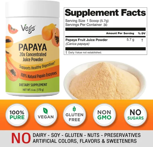 Vista 7 de Jugo de papaya en polvo con enzima digestiva de papaína natural, concentrado y liofilizado 20:1 concentrado y liofilizado en polvo para la digestión
