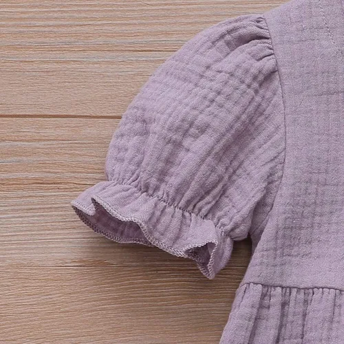 Vista 6 de Simple Frock - Vestido casual de lino con volantes para bebés y niñas pequeñas, ropa para niños, falda sólida, vestido de verano para niñas 4t