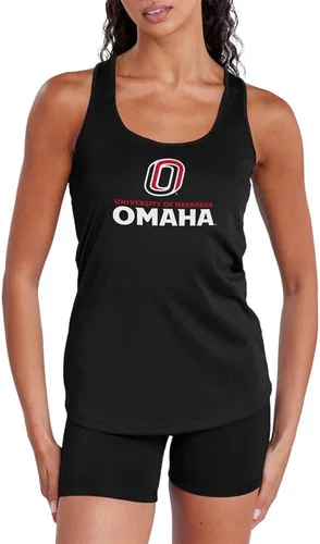 Vista 93 de Camiseta deportiva sin mangas oficial de NCAA Collegiate para mujer, con espalda cruzada, colección con logotipo primario