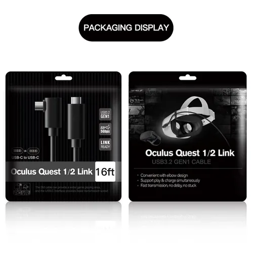 Vista 4 de BATEMEN W Cable de conexión profesional de 16 pies para Oculus Quest 2Quest Cable de carga rápida con un cable de alimentación tipo C en ángulo