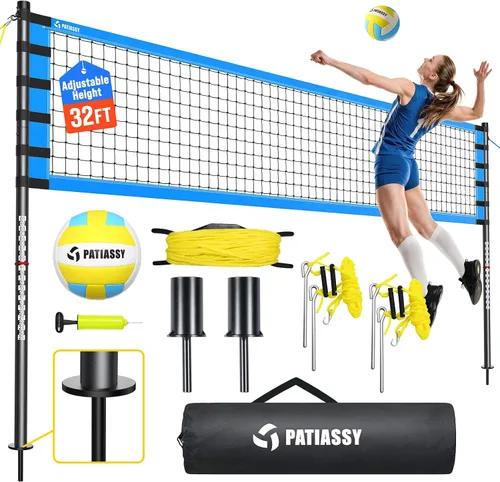 Vista 10 de Outdoor Volleyball Net for Backyard, 32FT Anti-Sag Net with Steel Poles 24-Ply Anti-Sag PE Net, 3 Official Adjustable Height, Easy Setup, Complete