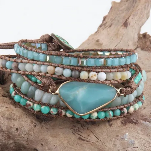 Vista 68 de ZOSOJONA - Pulseras bohemias hechas a mano de piedra natural, que dan vuelta, con cuentas de cristal de turquesa