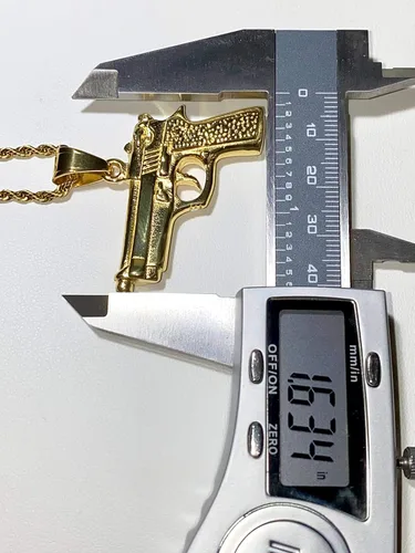 Vista 3 de Colgante de acero inoxidable de 0.098in con diseño de pistola y revólver de pistola para hombre y mujer, colgante de oro, collar de cuerda, colgante