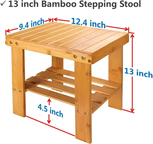 Vista 8 de ASelected Taburete de ducha de madera de 13 pulgadas con estante