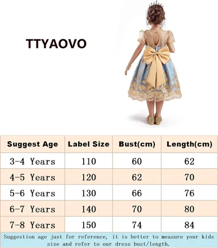Vista 4 de Vestidos de flores para niñas TTYAOVO. Vestido para bodas de princesa para niñas pequeñas.