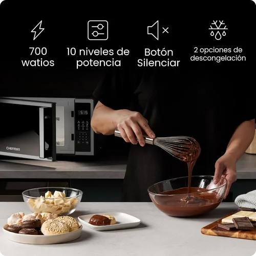 Vista 2 de Chefman Horno microondas compacto de 0.7 pies cúbicos, 700 W con 10 niveles de potencia, 3 ajustes preestablecidos de cocción con cocción expresa