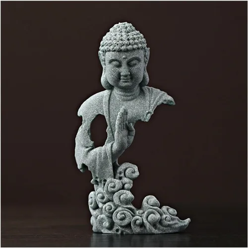 Vista 14 de livelyfish Estatua de Buda meditante, pecera, estatuas de Buda zen, figuras de pensador de piedra arenisca para acuario, jardín, decoración