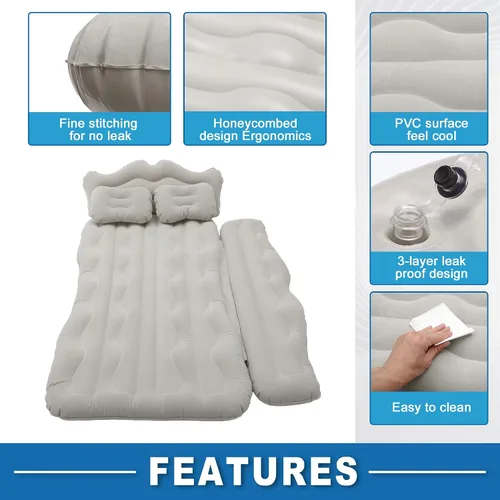 Vista 5 de Car Air Sleeping Mat Comfortable 170x110x14cm Back Seat Bed Camping Air Bed with Pillows for Car SUV Gris