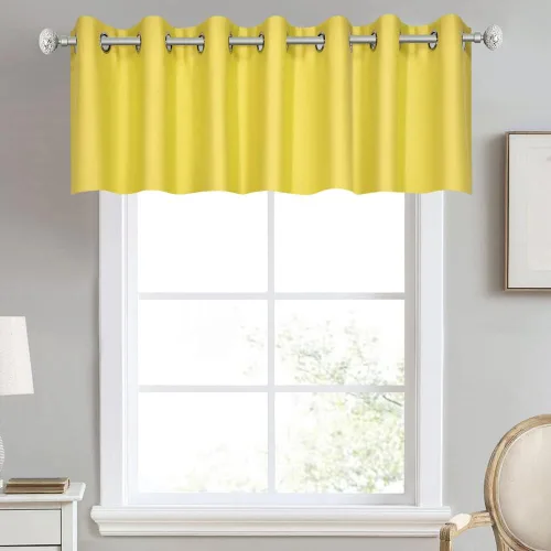 Vista 30 de DECOVSUN Cenefa de cortina opaca amarilla brillante para ventanas de cocina, cenefa opaca con ojales para dormitorio, cenefa corta y recta para sala