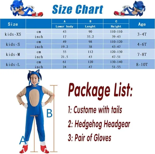 Vista 6 de WOHOPARKI The Hedgehog Sonic Custome For Boys Halloween Sonic Cutsomes Pretend Play