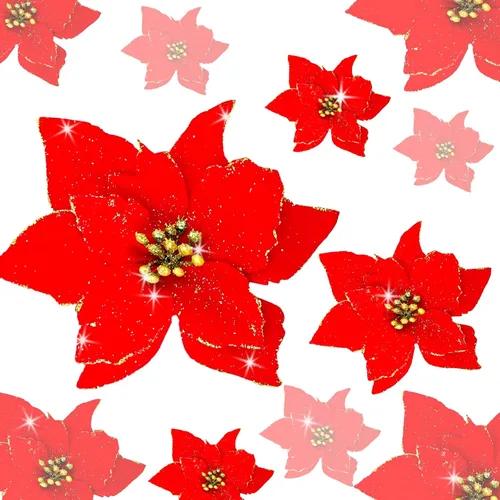 Vista 11 de Flores de purpurina de adorno para el árbol de Navidad, paquete de 12 Azul