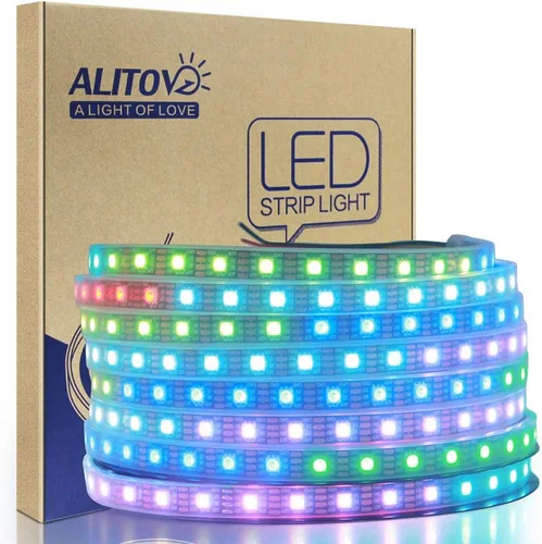 Vista 10 de ALITOVE Tira de luz LED direccionable WS2815 de 12 V mejorada WS2812B tira de luz LED de persecución de doble señal RGB programable LED de 16.4 pies