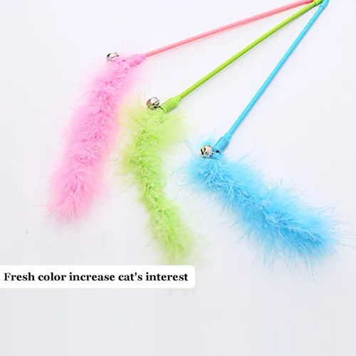 Vista 3 de IUHKBH Juguetes de varita para gatos, 3 varitas interactivas de plumas coloridas con campana para gatos y gatitos