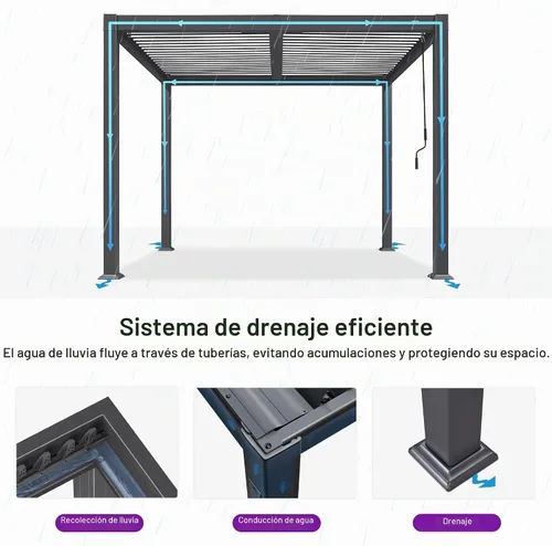 Vista 6 de Pérgola PURPLE LEAF con listones de 8 x 10 pies para exteriores con sistema de drenaje