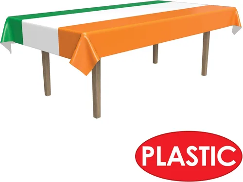 Vista 3 de Beistle Mantel irlandés, 54 x 108 pulgadas, 2 piezas, mantel de plástico, mantel rectangular, a rayas, día de San Patricio, decoraciones del día