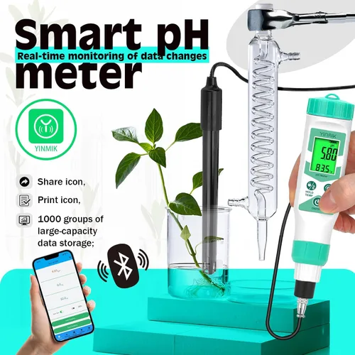 Vista 3 de Medidor de pH inteligente para laboratorio, probador digital de pH, kits de prueba de pH hidropónico precisos, medidor de pH con línea