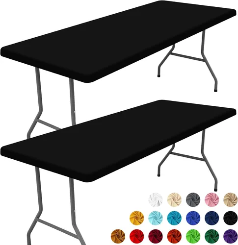 Vista 16 de Moosfor Paquete de 2 manteles rectangulares de elastano de 4 pies, elásticos y ajustables para pícnic, cubierta de mesa de patio elástica y lavable