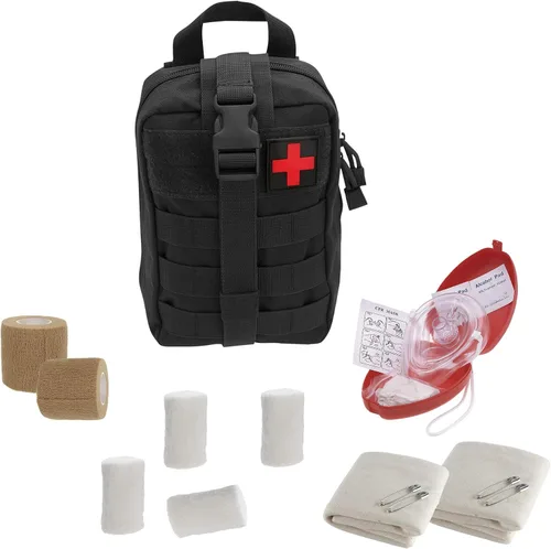 Vista 2 de Kit táctico de rescate de RCP de primeros auxilios, con máscara de resucitación de bolsillo para adultos/niños, vendajes cohesivos, guantes, gasa
