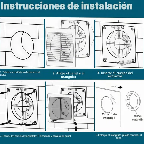 Vista 6 de Ventilador de escape de 6 pulgadas, ventilador de ventilación pequeño de montaje en pared de 26 W con interruptor, ventilador extractor