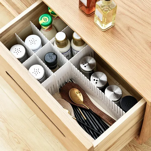 Vista 6 de OJYUDD Divisores de cajones de rejilla de plástico, 12 unidades, color blanco, ajustable, ropa interior, cómoda, cajón, divisor, para almacenamiento