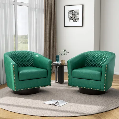 Vista 46 de Pia Ricco Silla de Acento Tipo Barril de Cuero Sintético, Silla de Club Moderna con Brazos, Cómoda Silla Individual Tapizada con Patas de Madera