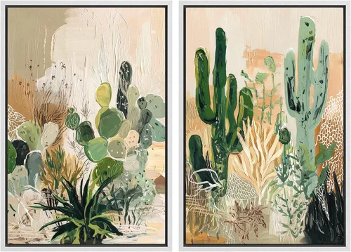 Vista 117 de Ashbrook - Set de arte de pared en lienzo enmarcado, tonos orgánicos de la tierra en beige y marrón con ilustraciones de trazos circulares, arte