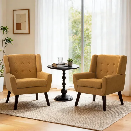 Vista 14 de HUIMO Silla de Acento para Sala de Estar, Sillón Tapizado con Botones Capitoné, Sillas de Sofá de Tela de Lino para Dormitorio, Sala de Estar, Silla