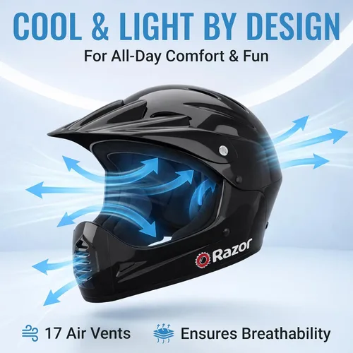 Vista 7 de Razor Casco juvenil de cara completa, carcasa exterior de plástico ligero con correas ajustables para jóvenes jinetes