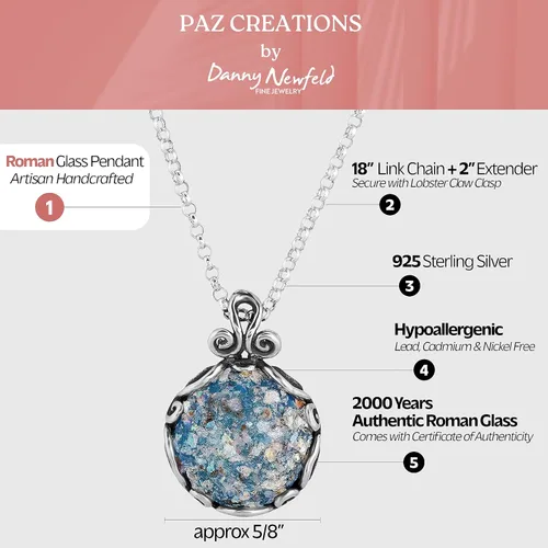 Vista 3 de Paz Creations - Colgante de pátina de cristal romano de plata de ley 925 para mujer, collar orgánico natural hecho a mano, regalo de joyería hecha a
