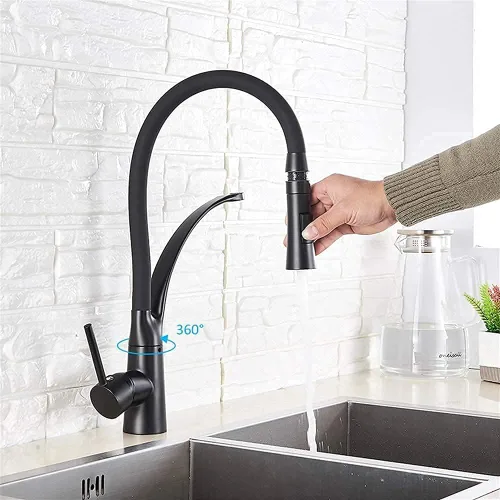Vista 4 de Grifos de cocina color negro mate cromado LED extraíble mezclador de cocina grifo de rotación de 360 grúa de agua para cocina grifo mezclador de una