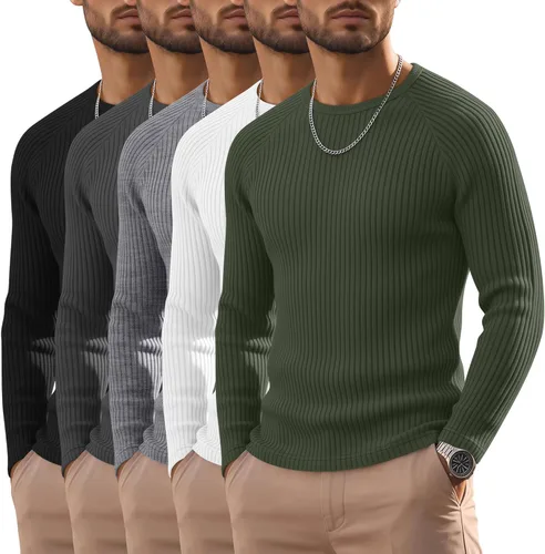 Vista 21 de Oakgarden Paquete de 5 camisas térmicas acanaladas de manga larga para Colores básicos