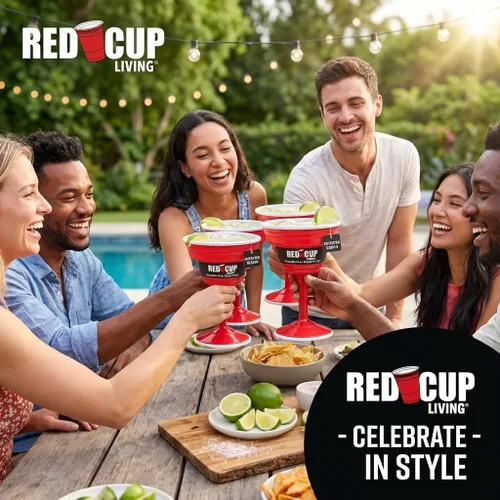 Vista 10 de Red Cup Living Vasos de margarita de plástico reutilizables con tallo de 15 onzas, tazas de cóctel inastillables, copas de fiesta duraderas